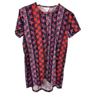 LulaRoe Top Short Sleeve T Shirt Red White Blue Patriotic Long Back Tee 14 Large